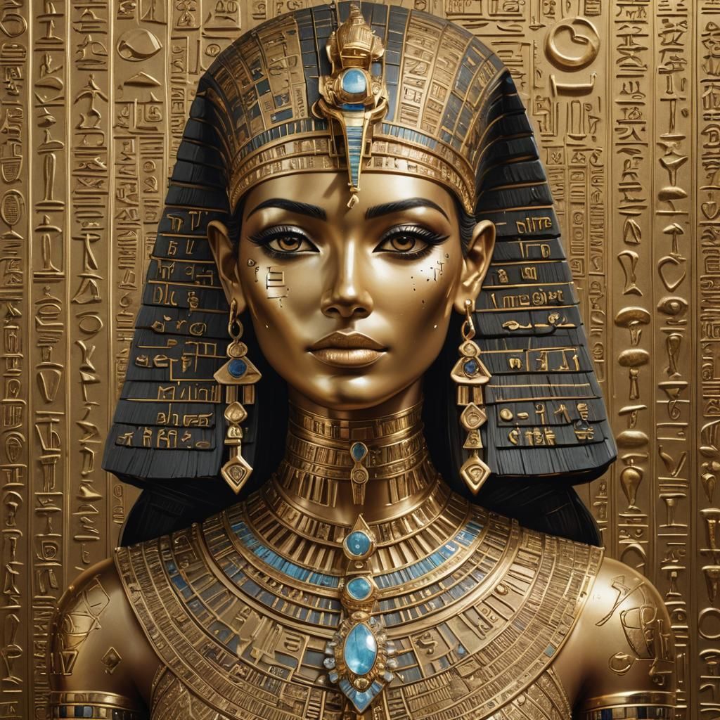 Golden Diamond Egyptian Woman: Hyperrealistic Digital Art