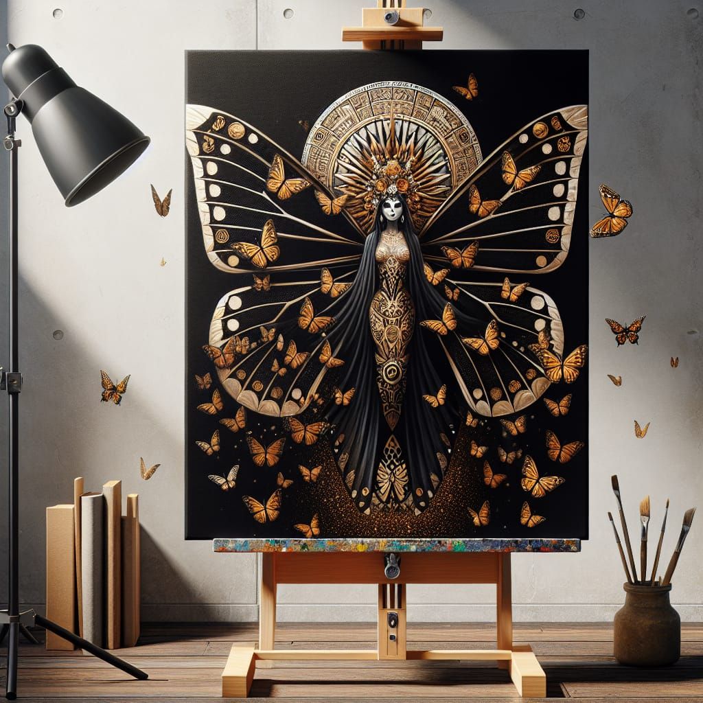 Aztec Butterfly Goddess with Cubist Wings