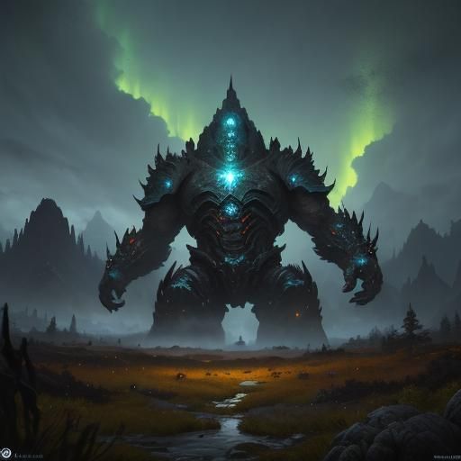 Terran Golem Concept Art in Matte Painting Style