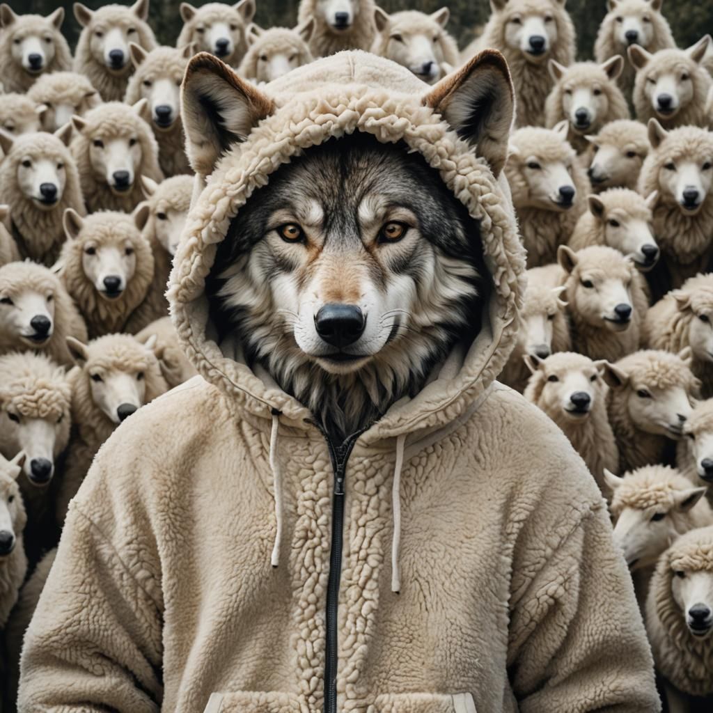 Hyperrealistic Wolf in Sheep's Clothing Hoodie