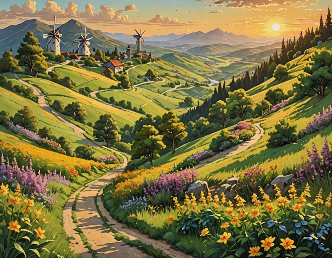 Scenic Mountain Path in Geometric Fauvism Style