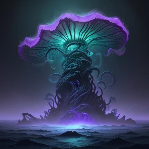 Gigantic Deep Sea Anemone in Fantasy Horror Style