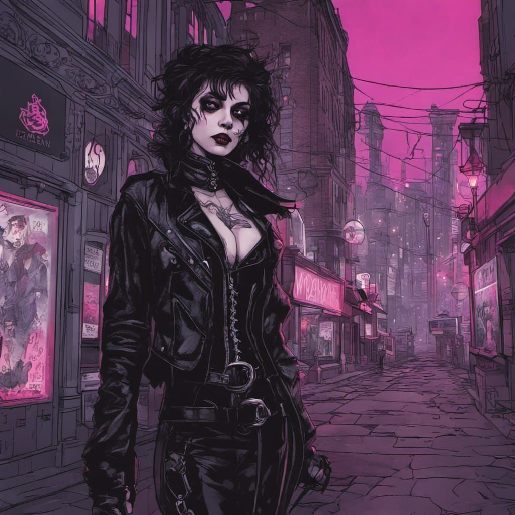 Gotham City Downtown at Night in Synthwave Style