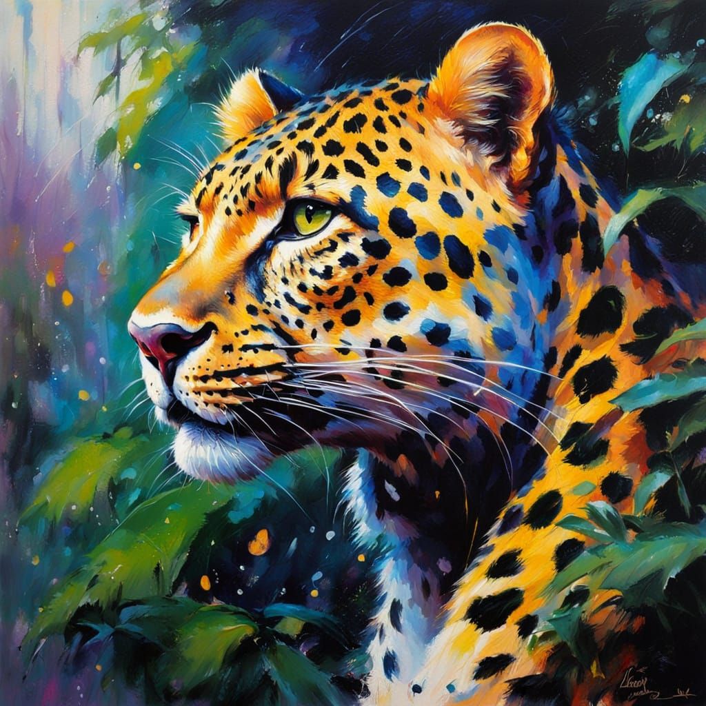 Leopard in Neon Rainforest Haze