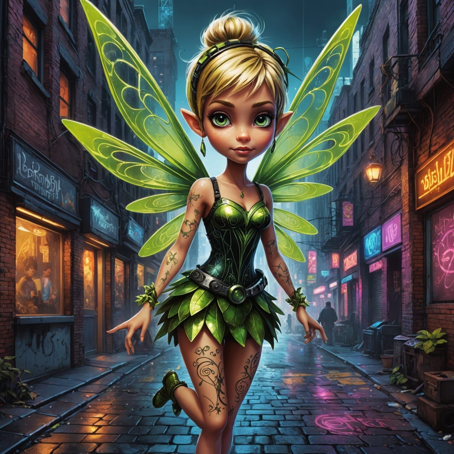 Ethereal Punk Pixie in Numptypunk Cityscape