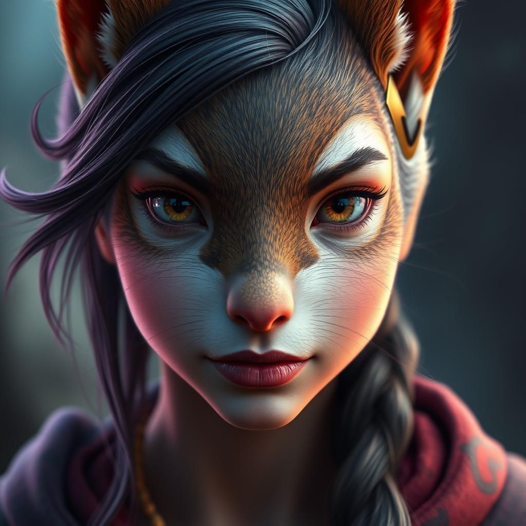 Squirrel-Faced Woman: Detailed Matte Painting