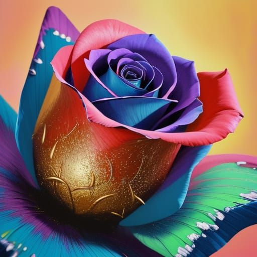 Surreal Blue Rose: Macro Oil Painting in Vibrant Detail
