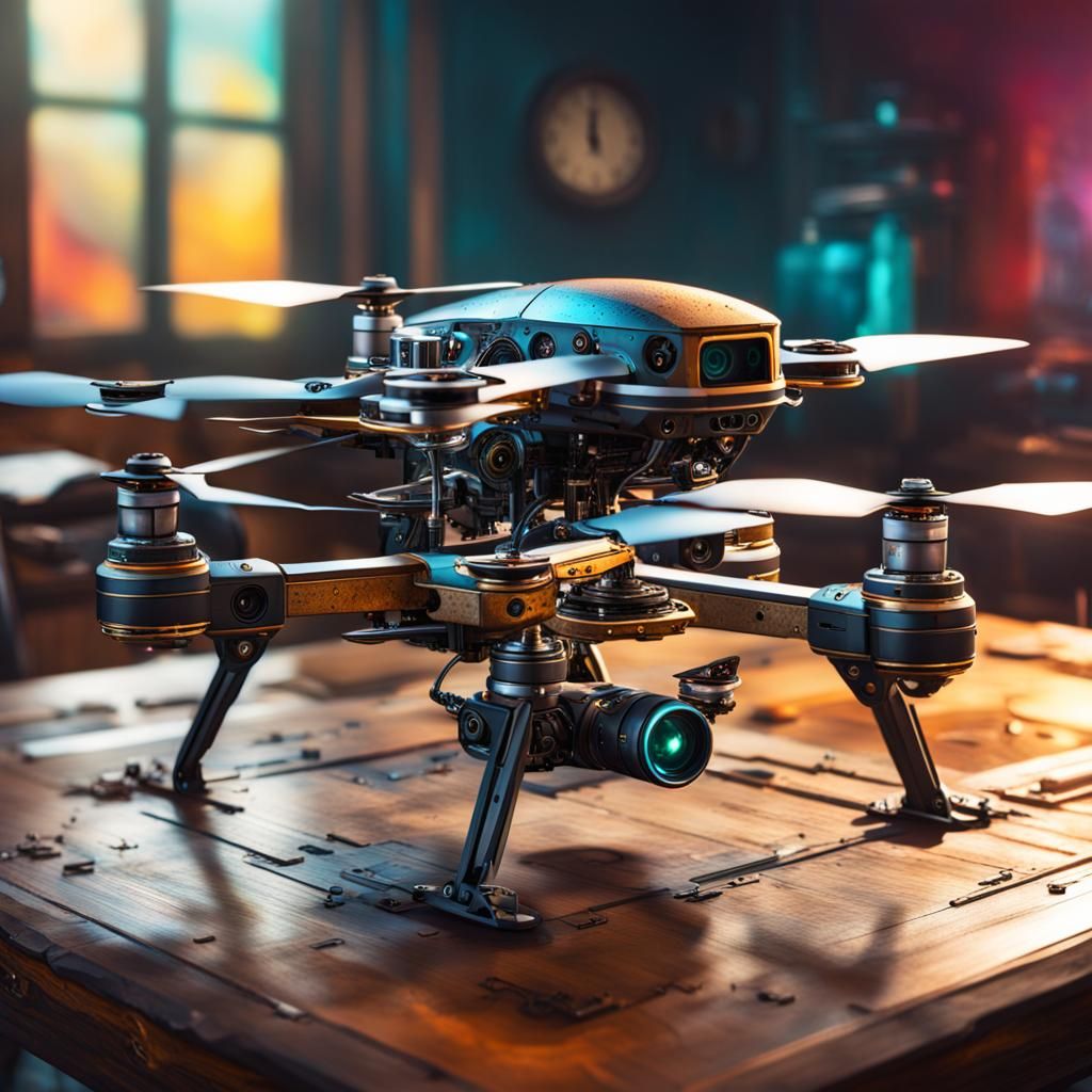 Steampunk Spy Drone Concept Art on Desk