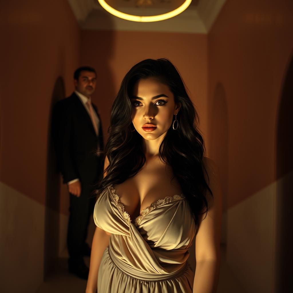 Voluptuous Woman in Retro-Futuristic Allegory, Expressionist...