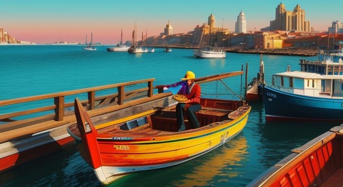 Eating Pizza by the Bay: Hyperrealistic Splash Art