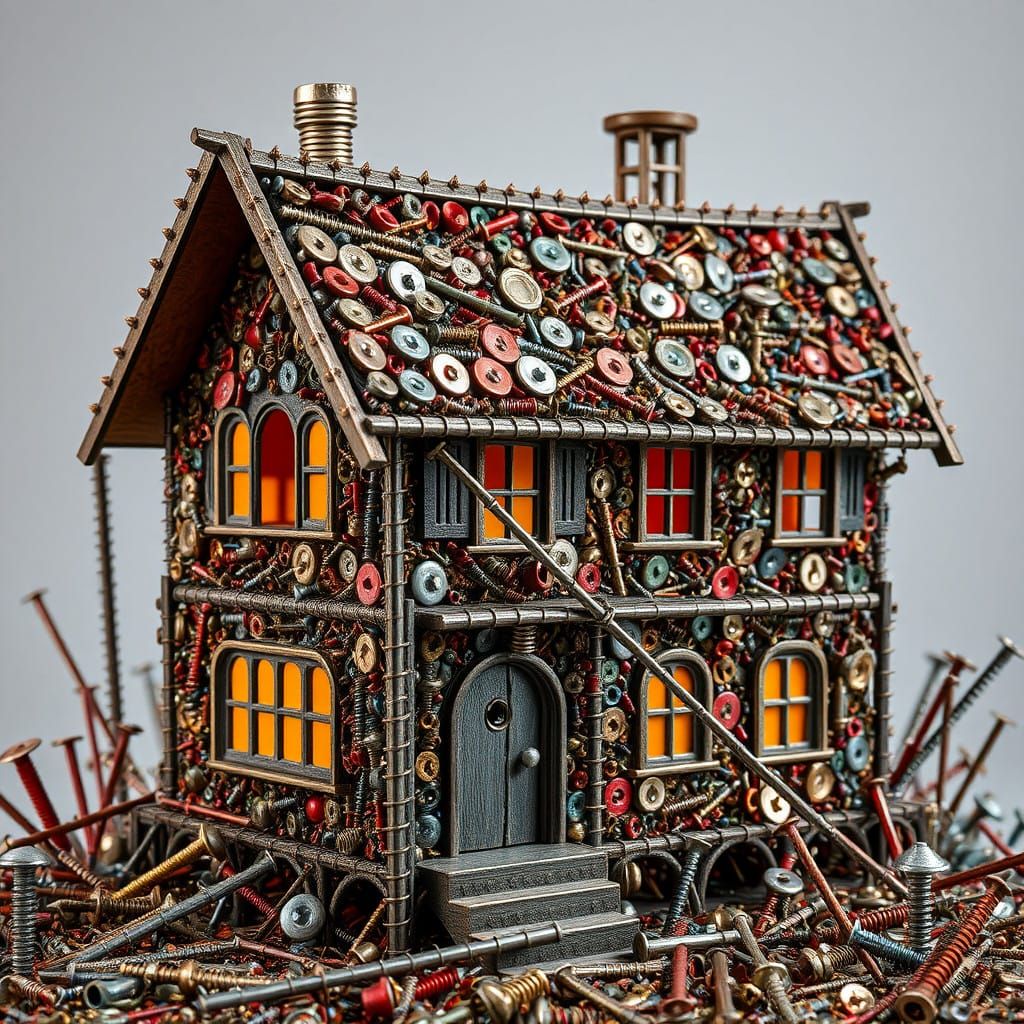 Whimsical Screw House in Vibrant Metallic Hues