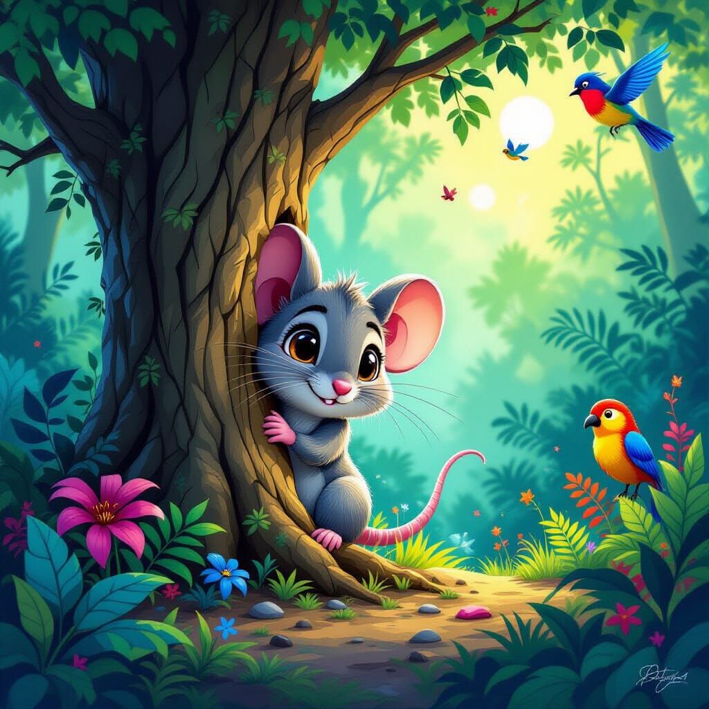 Mouse in Alien Jungle: Cartoon Splash Art