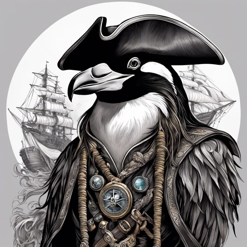 Penguin Pirate with Arcane Tattoos in Dark Fantasy Style