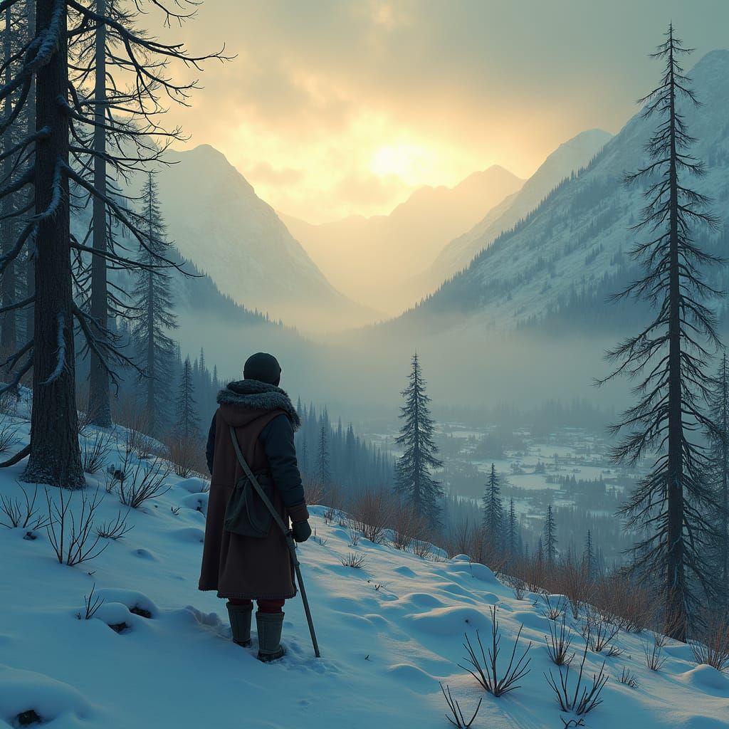 Post-Apocalyptic Mountain Survivors in a Desolate Landscape