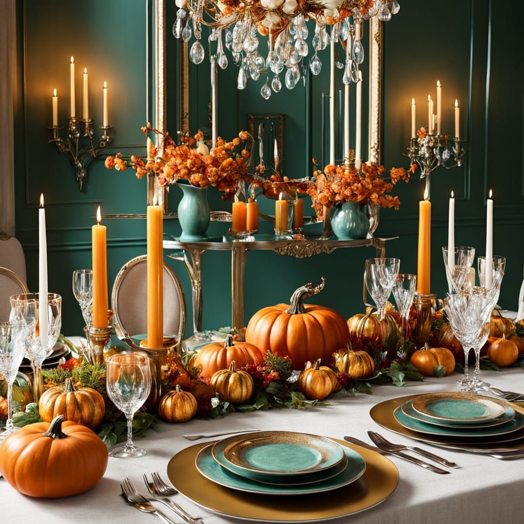 Baroque Thanksgiving Table Setting with Opalescent Hues