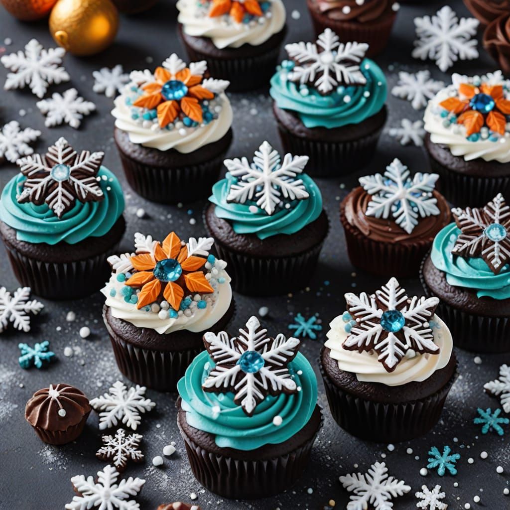 Winter Cupcakes with Summer Icing and Crystal Decorations