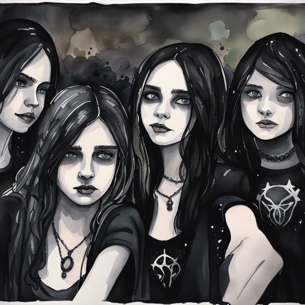 Goth Teens in Dark Watercolour Selfie