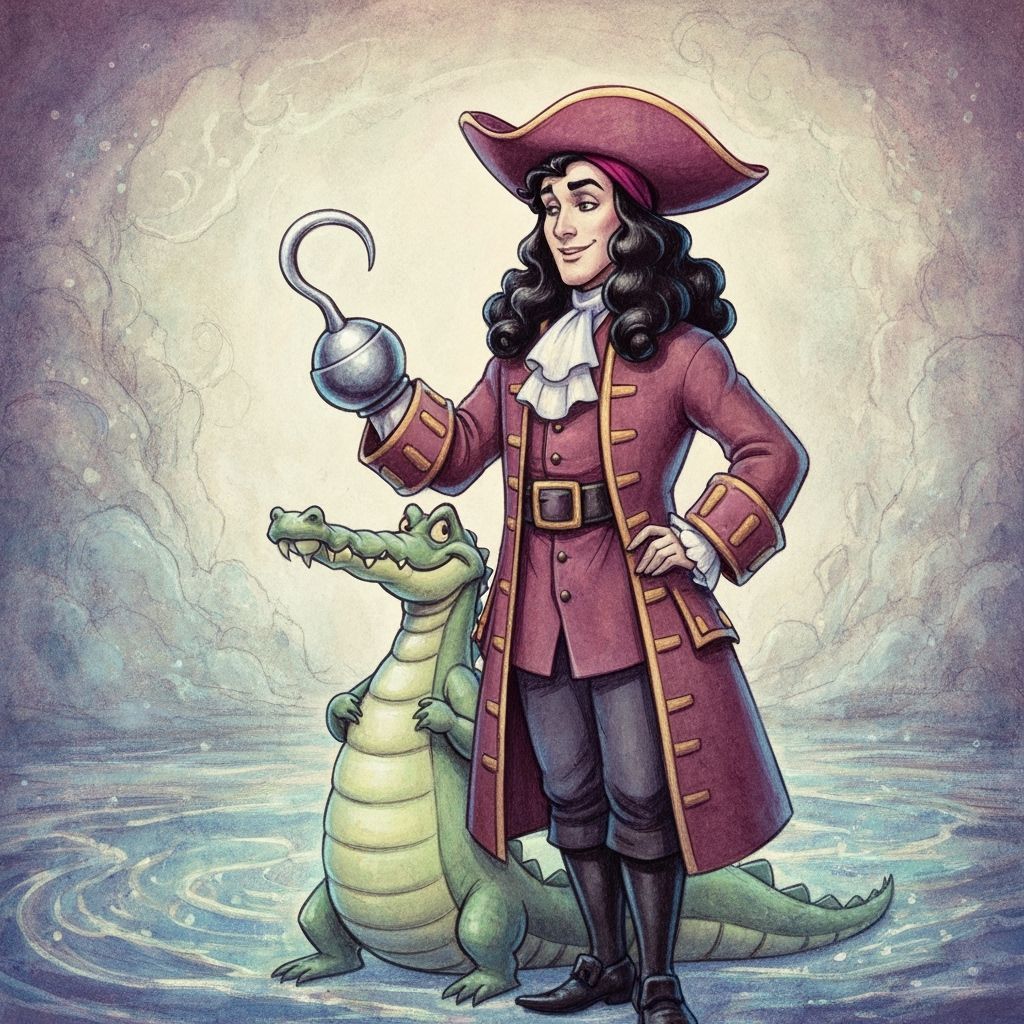 Captain Hook and Tick-Tock as Friends Watercolor Sketch