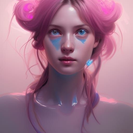 Pink and Blue Portrait in Art Nouveau Style