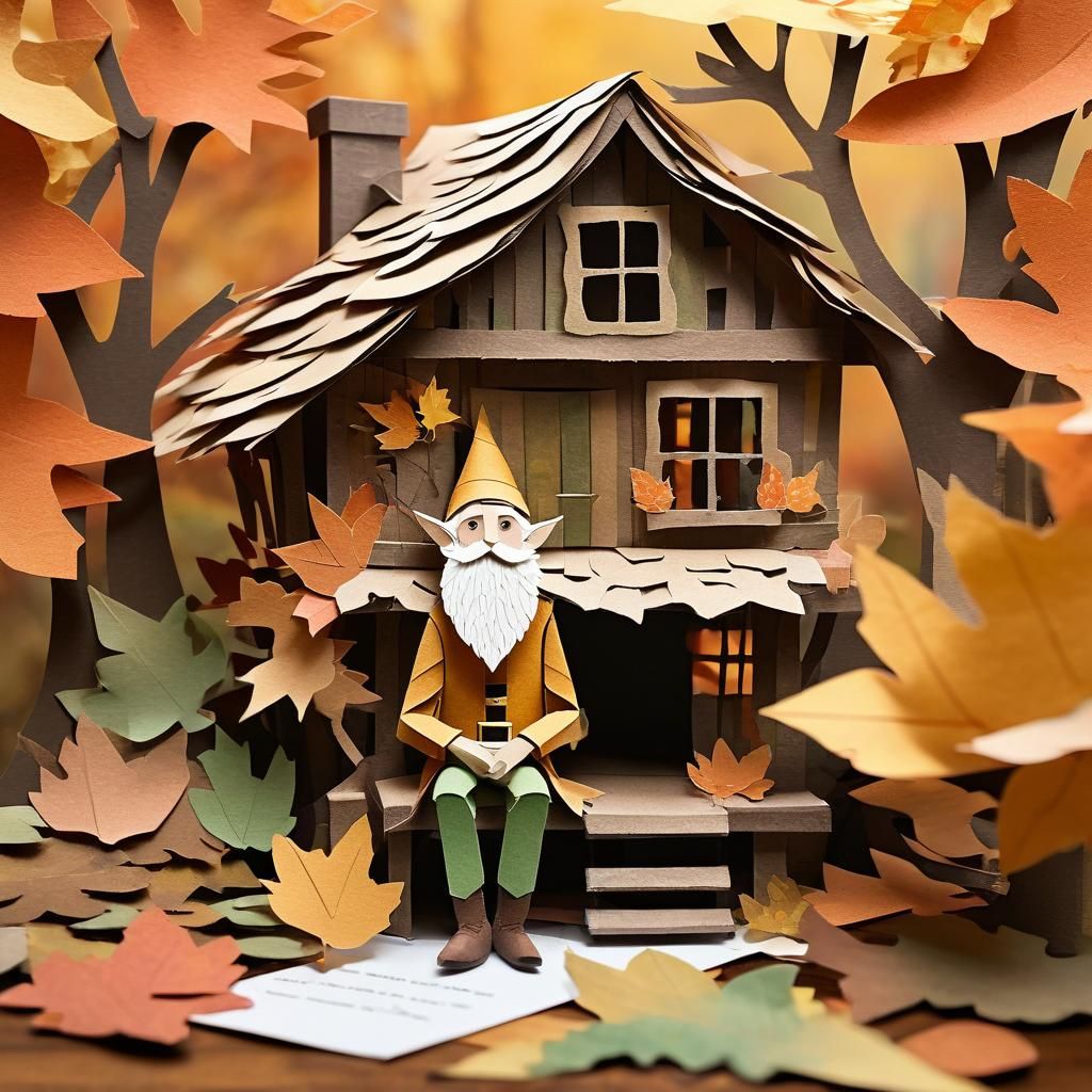 Cozy Elf Treehouse in Collage Paper Art