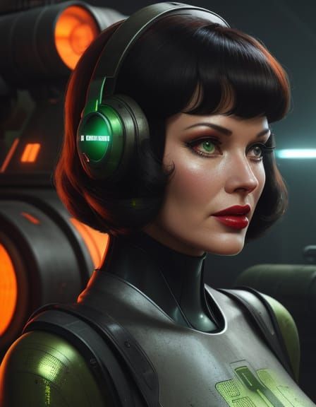 Betty Page in a Dieselpunk Escape Scene