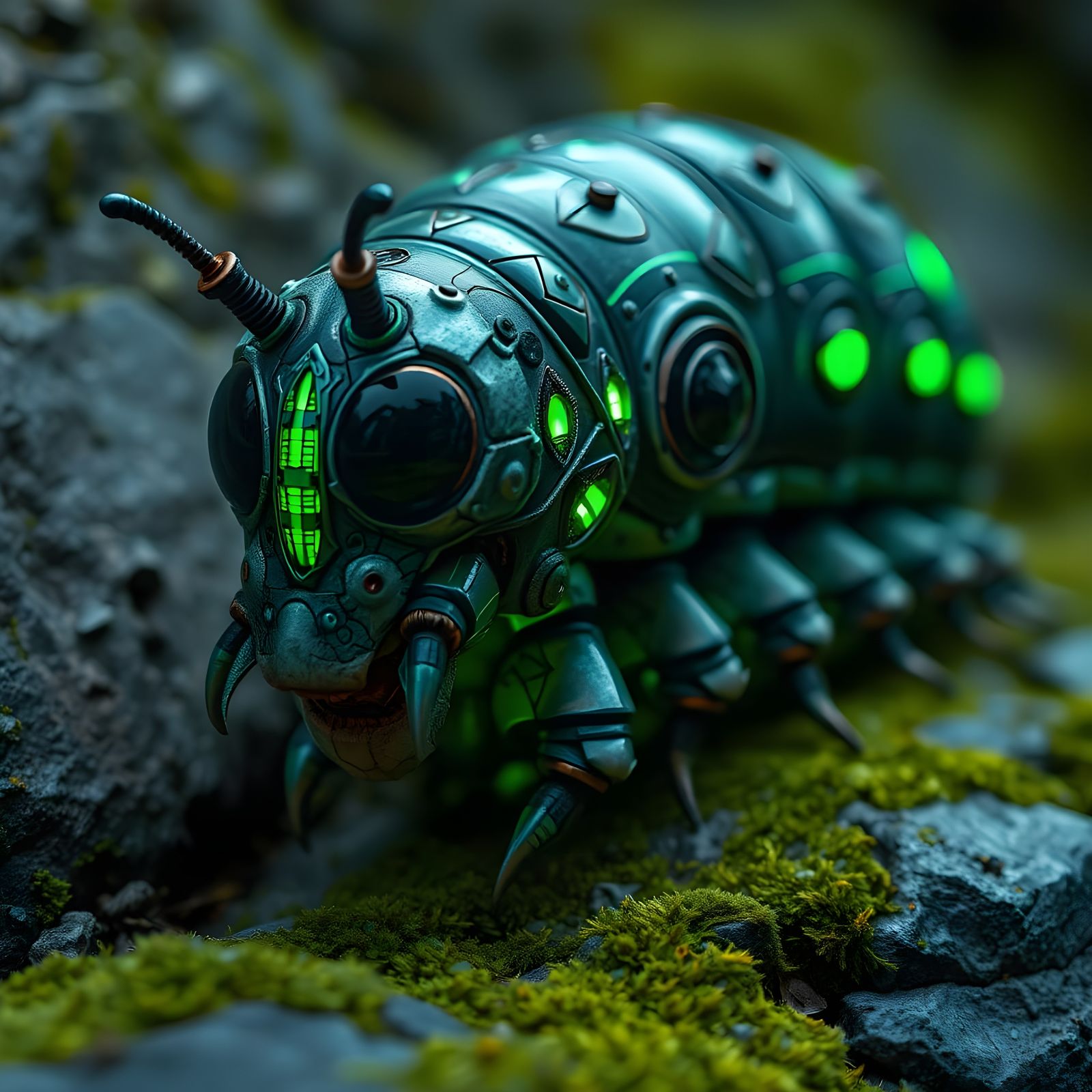 Caterpillar and Moai Fusion in Macro Photography