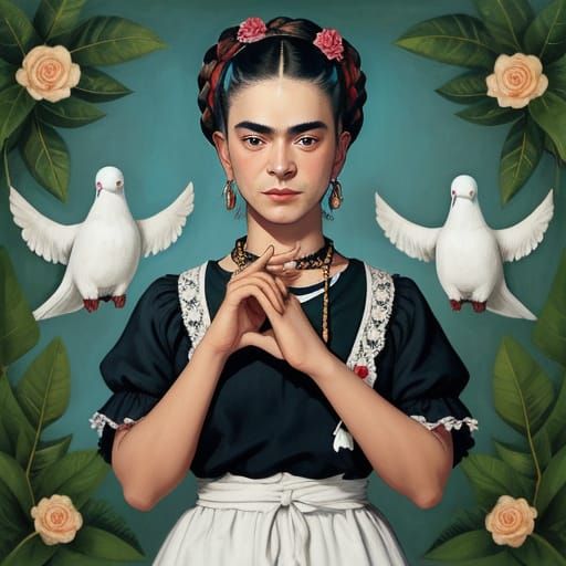 Frida Kahlo Holds Heart and Dove
