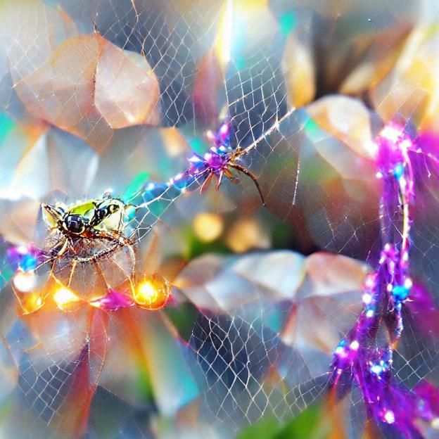 Iridescent Spider on Sparkling Web in 8K 3D