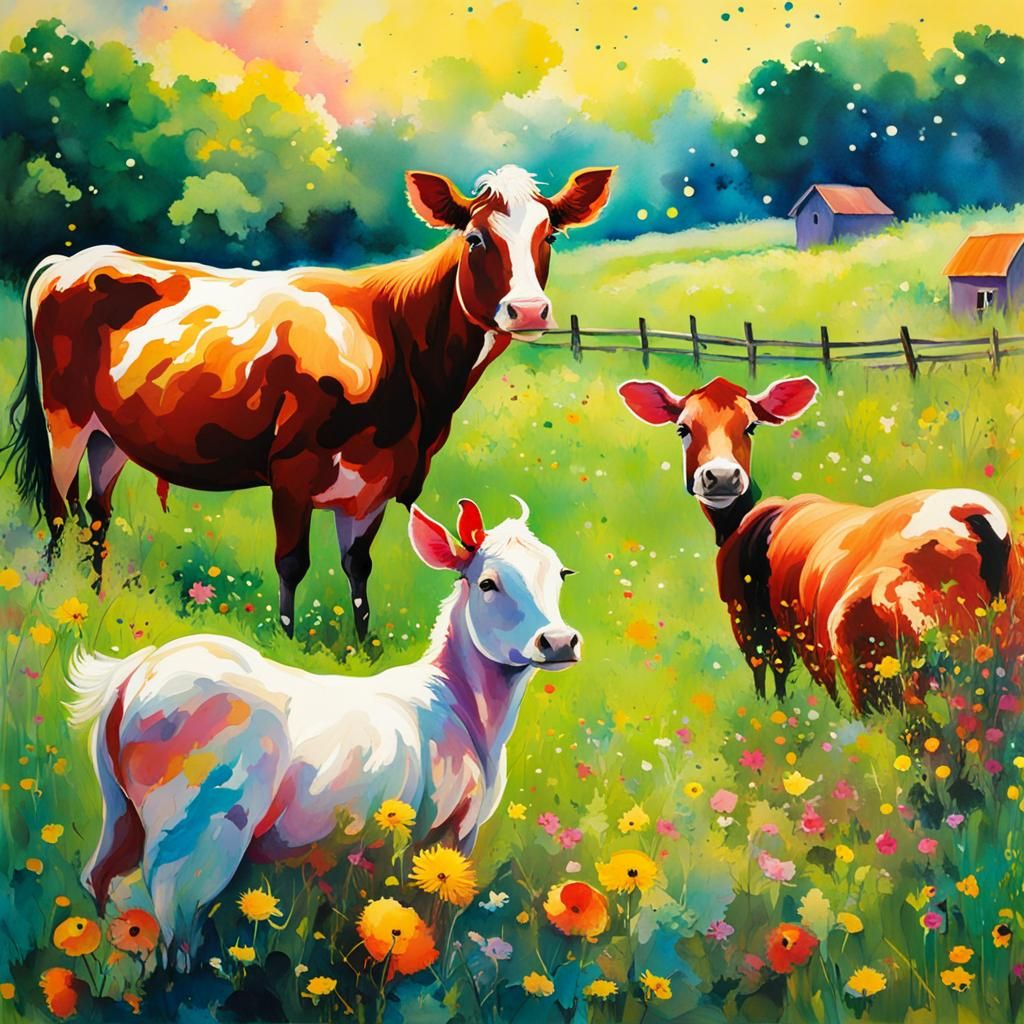 Cute Farm Animals in Hyperdetailed Fantasy Painting
