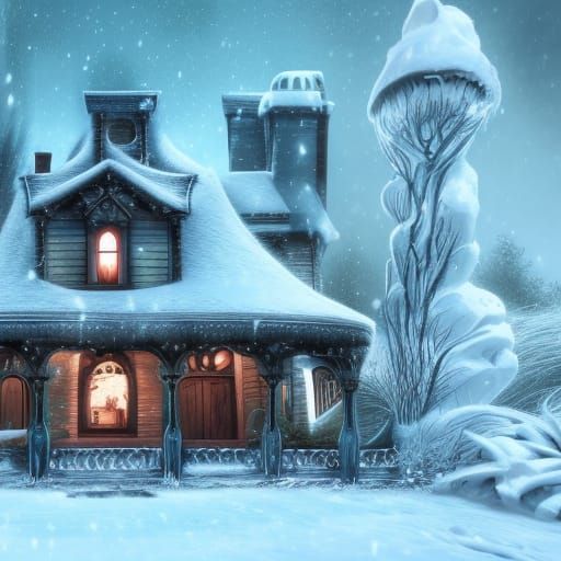 Edward Scissorhands House in Winter, Detailed Matte Painting
