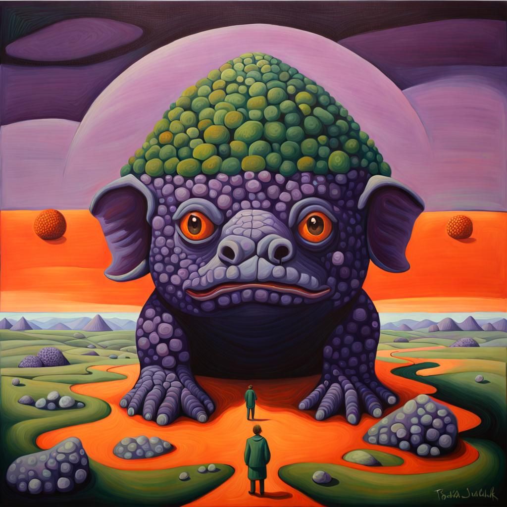 Surreal Oil Painting in Viridian and Violet