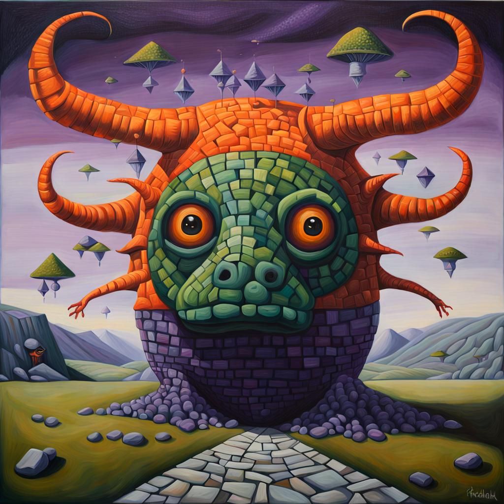 Surreal Oil Painting with Viridian Color Scheme