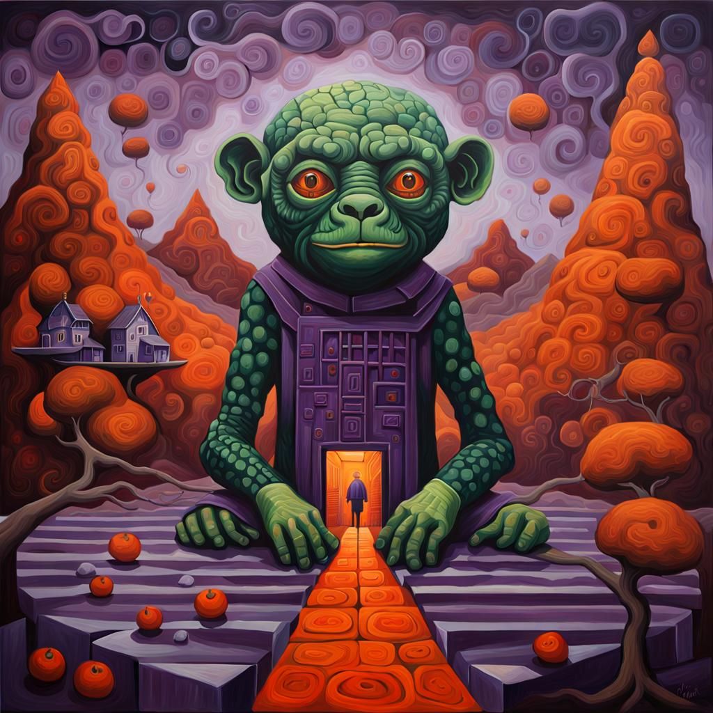 Surreal Oil Painting with Viridian Color Scheme