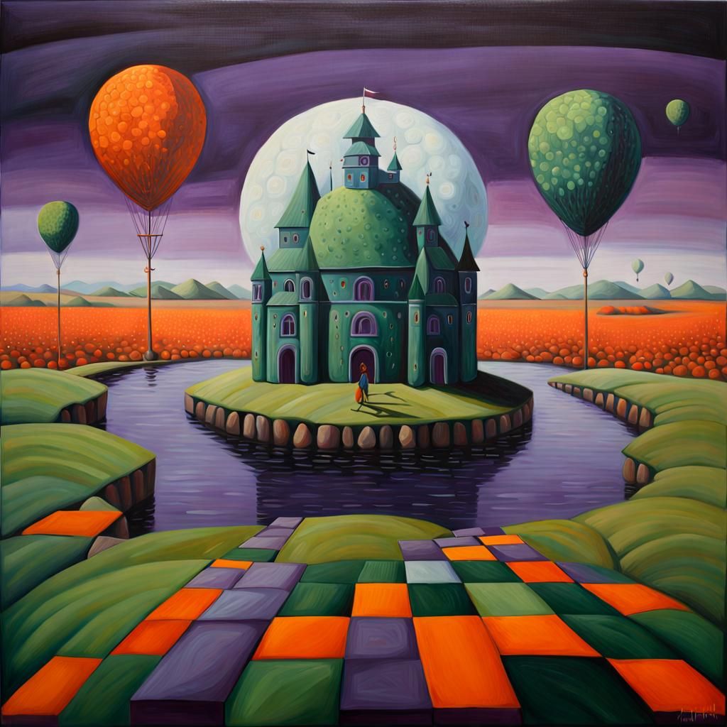 Surreal Oil Painting with Viridian Color Scheme