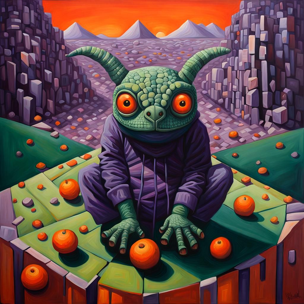 Surreal Oil Painting with Viridian Color Scheme