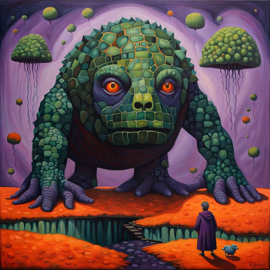 Surreal Oil Painting with Viridian Color Scheme