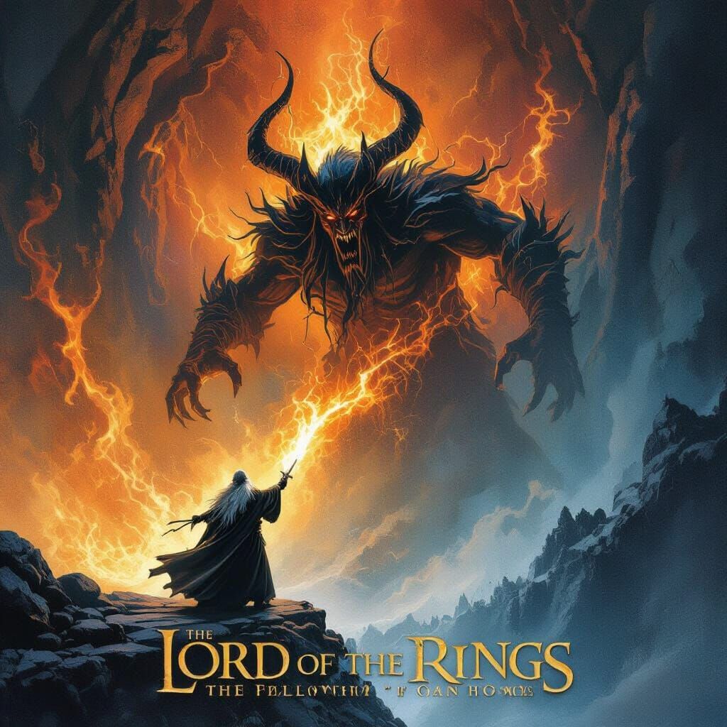 Gandalf vs Balrog Movie Poster in Epic Fantasy Style