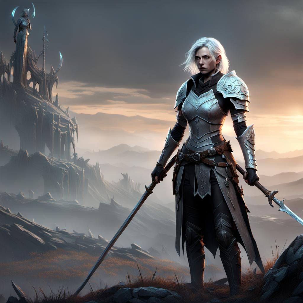 Silver-Haired Warrior on Hill of Corpses: 3D Render