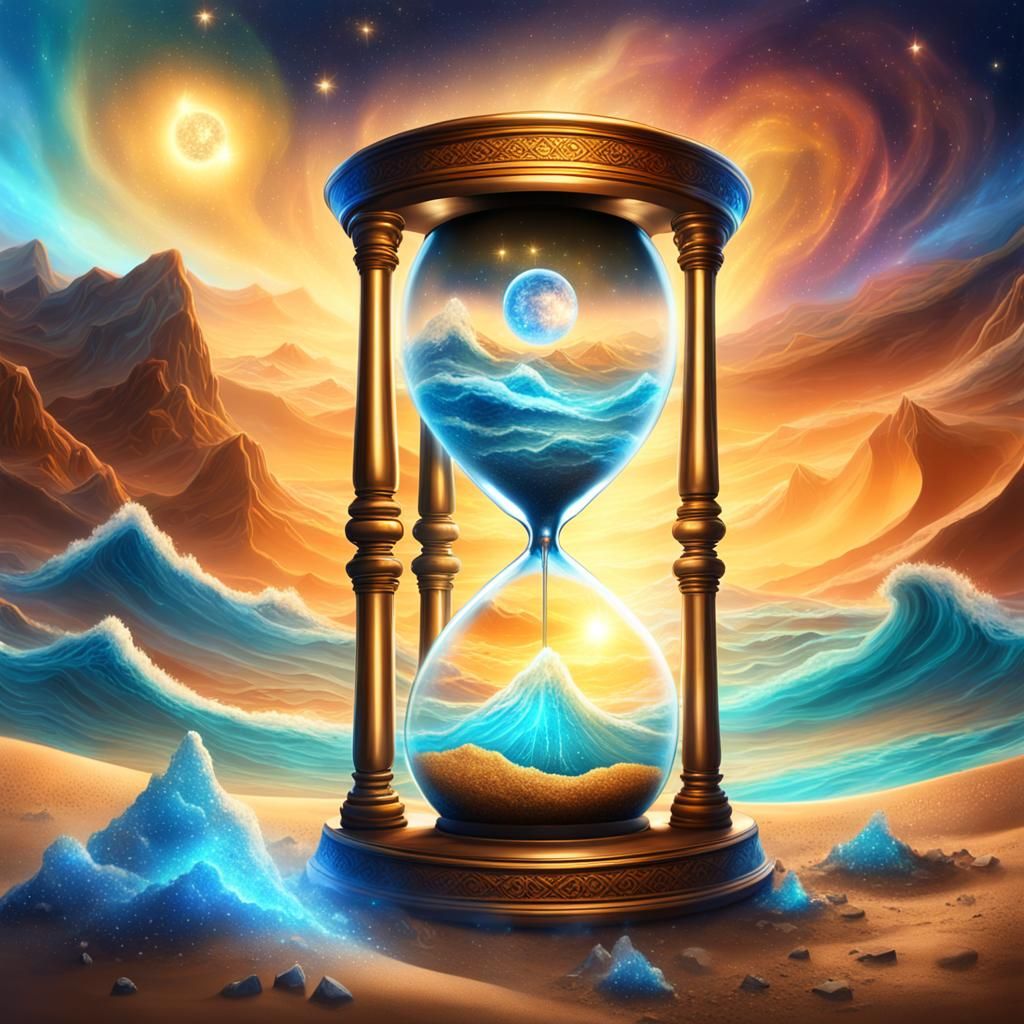 Magical Hourglass of Father Time: Cosmic Illustration