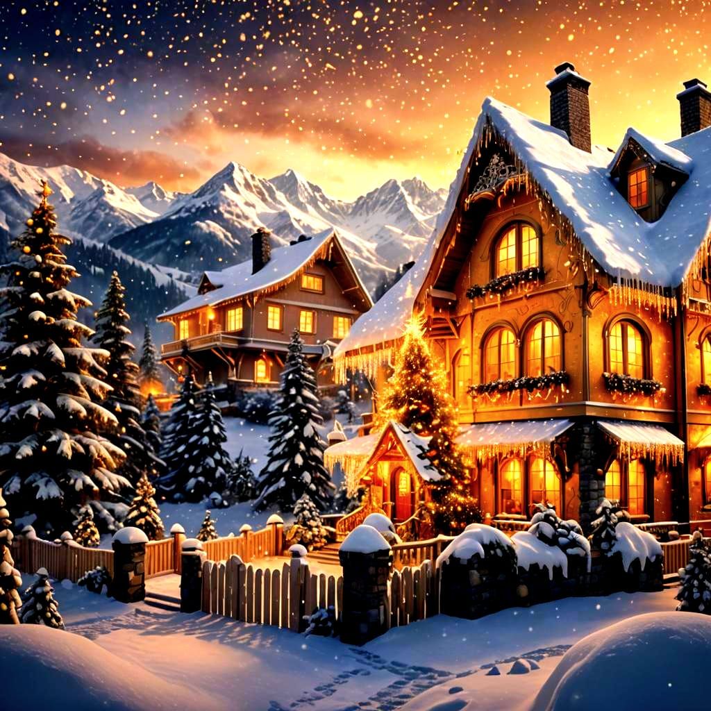 Magical Winter Christmas Home in Candy Art Style