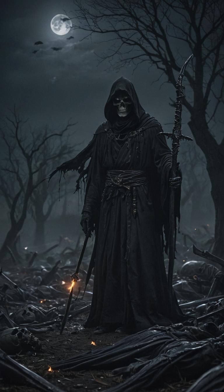 Grim Reaper on a Moonlit Battlefield