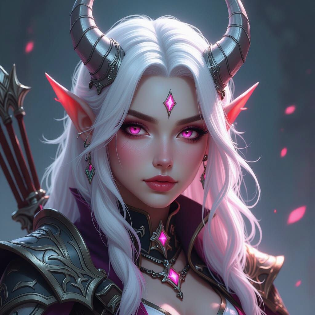 Huntress with Silver Horns and Pink Streaked Hair