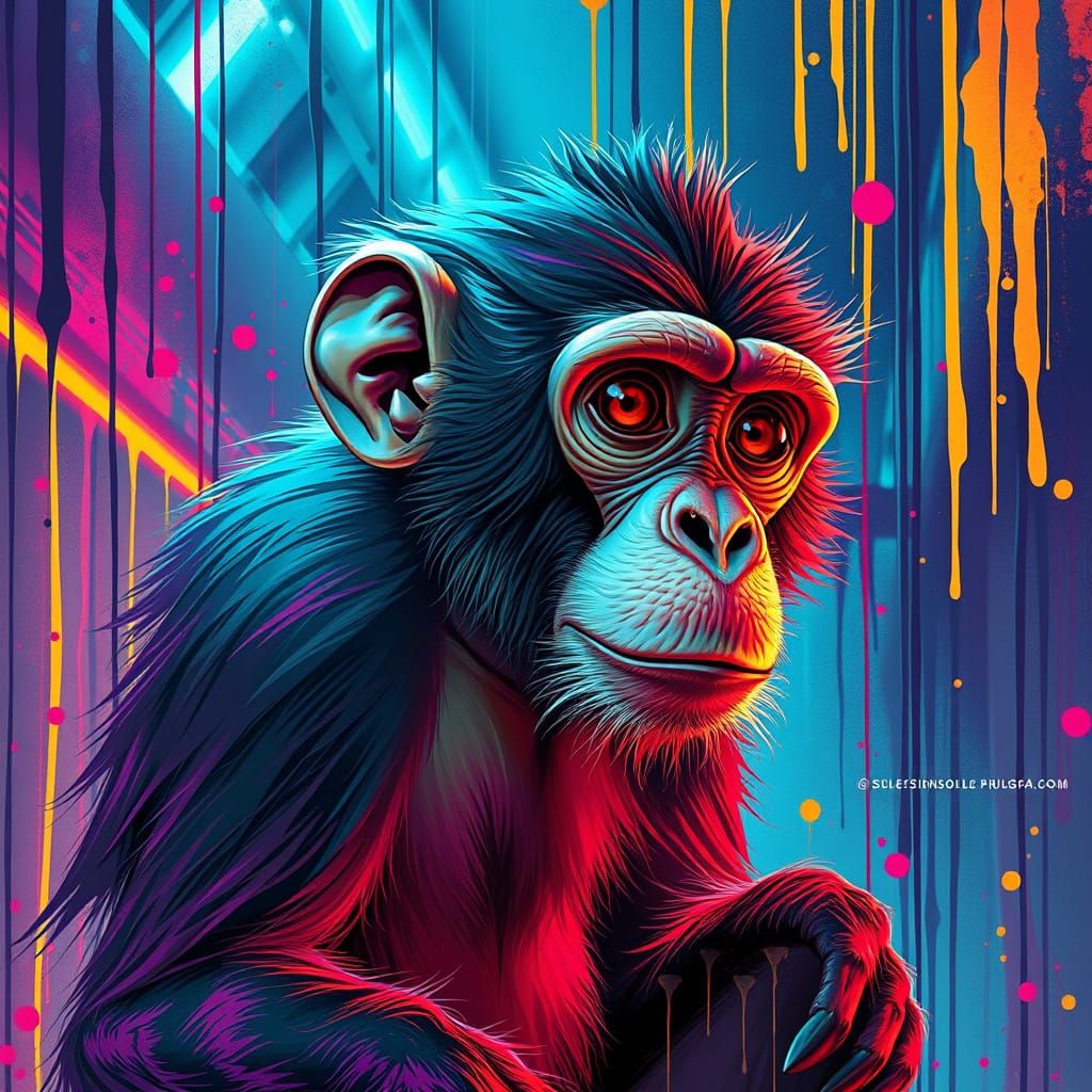 Monkey in Neon Drip Art Style
