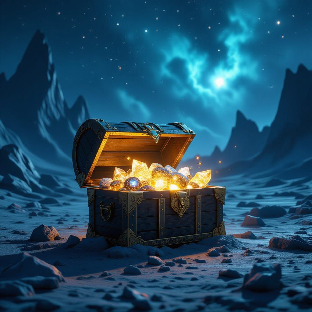 Alien Planet Treasure Chest with Celestial Artifacts