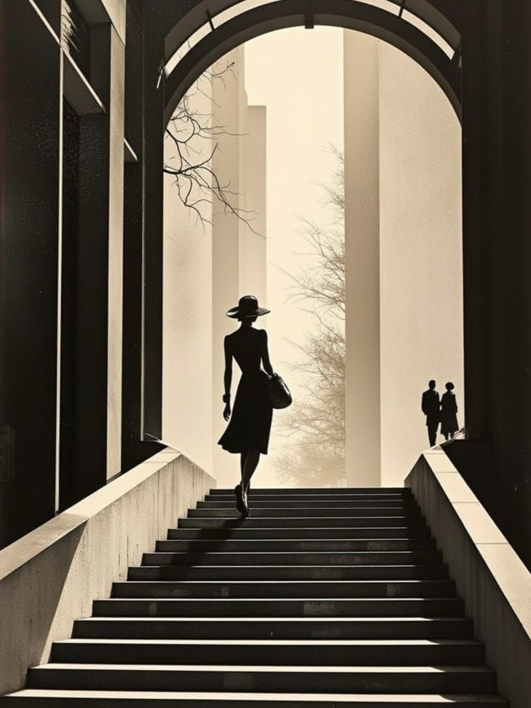 Elegant Art Deco Scene with Silhouetted Figure