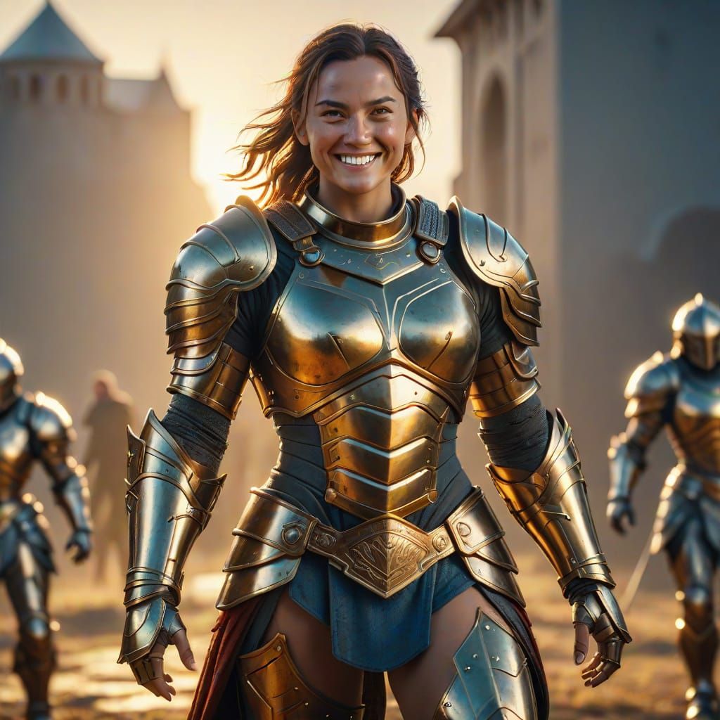 Giant Female Warrior in Cinematic Film Still