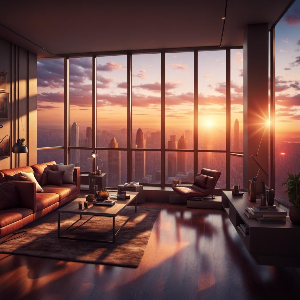 Photorealistic Sunset View from High-Rise Apartment