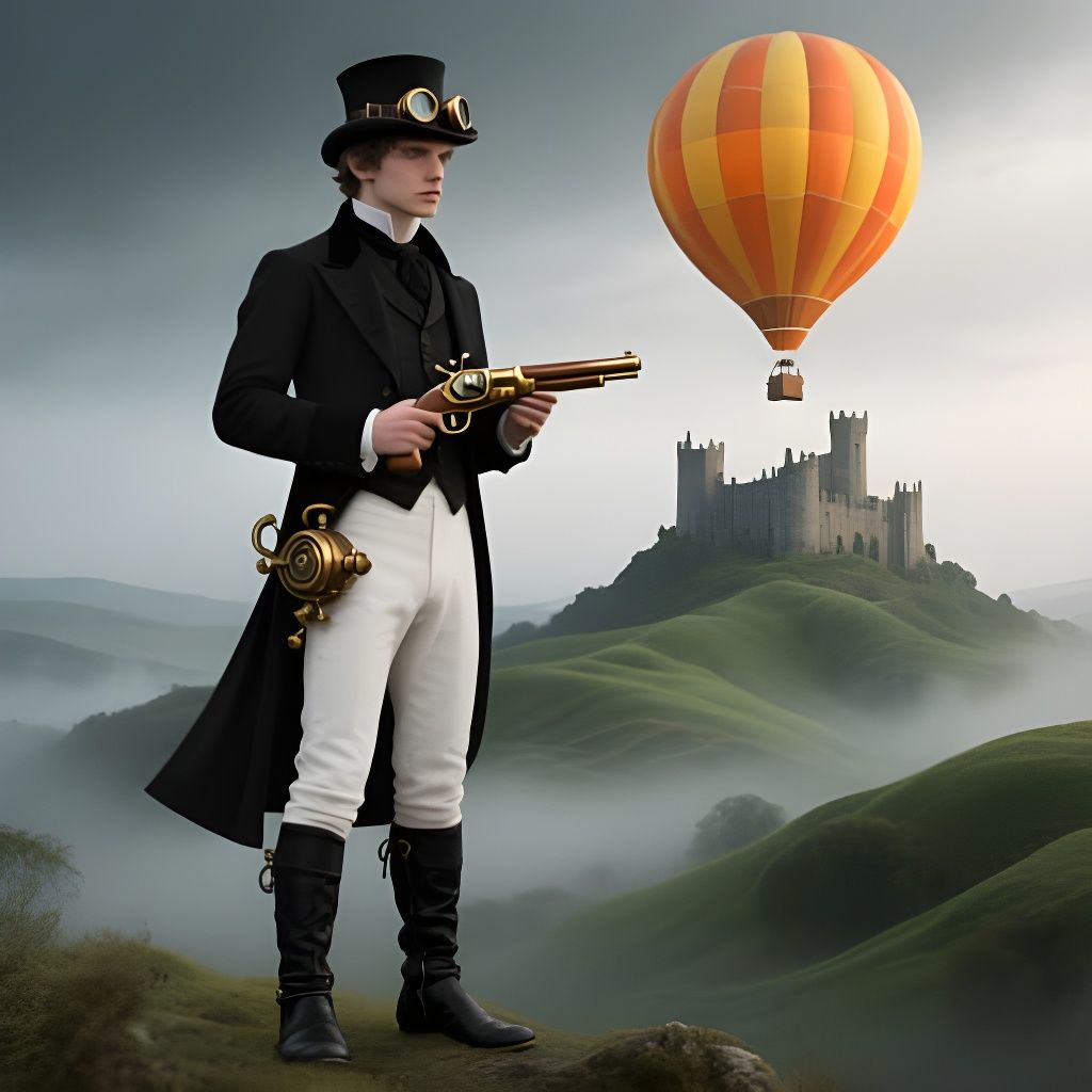 Steampunk Arthur Pendragon in Victorian Attire with Hot Air ...