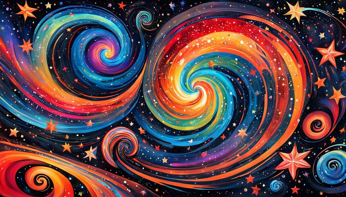 Iridescent Whirly Stars in a Dynamic Swirling Vortex
