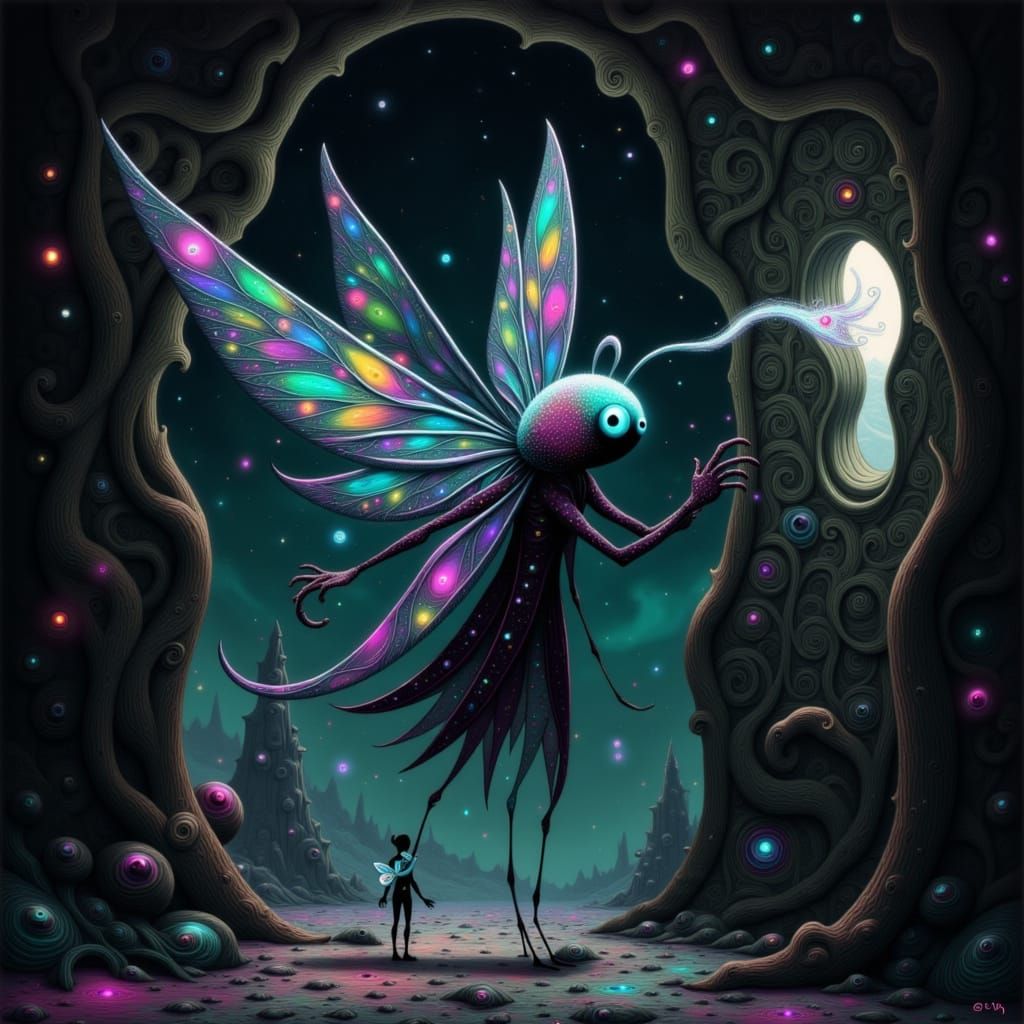 Eerie Firefly Adze in a Mystical Illustration Style